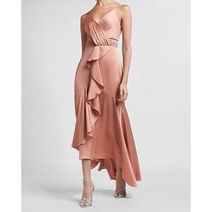 Express Satin Ruffle Wrap Front Dress.